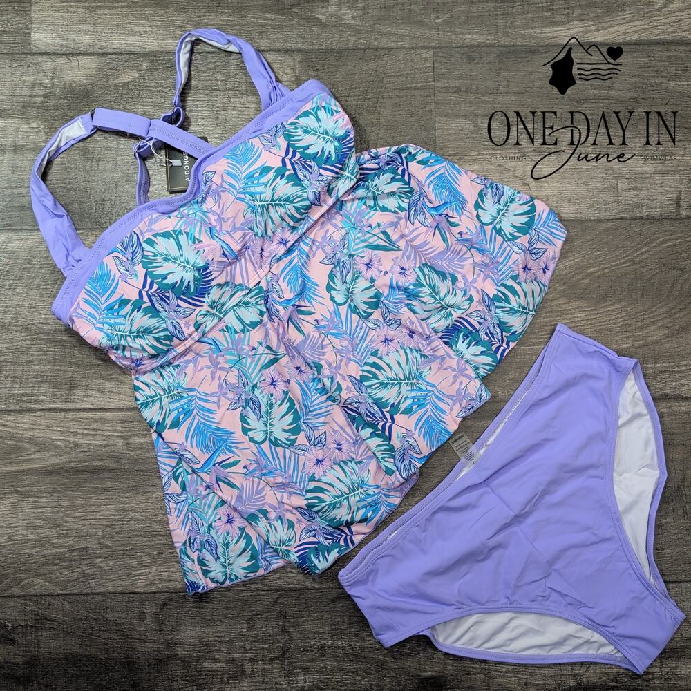 Aidonger Tropical Tankini Swimsuit Size L